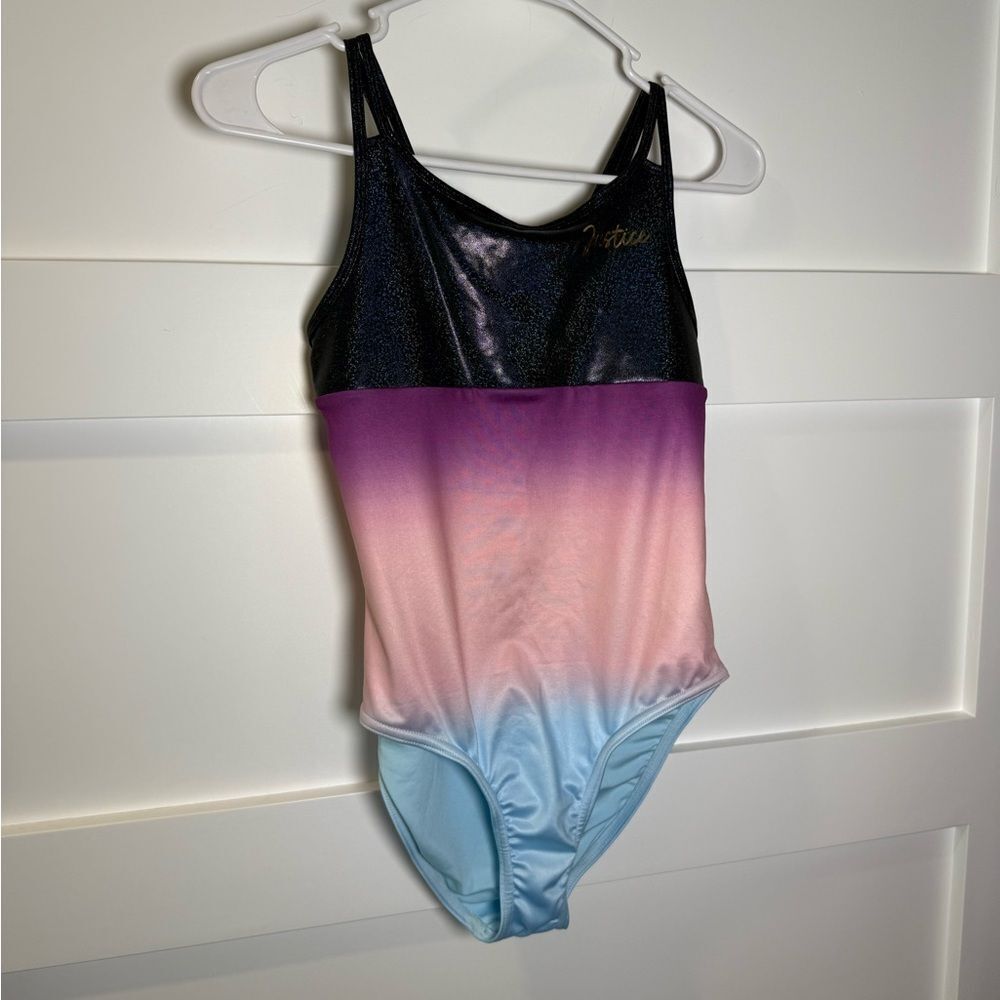 Justice Ombre Leotard Swimsuit with Black Glitter Top